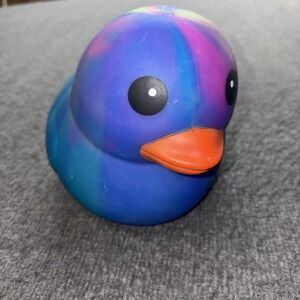 New Viral Jumbo 5" XL Squishy Duck Rainbow Tie Dye Toymendous Blue Purple